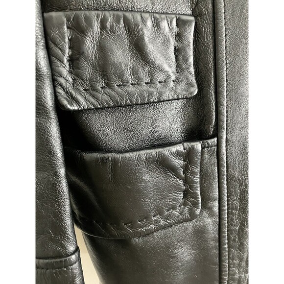Vintage Leather Jacket Black Stitching Detail Pockets Size Small Rare - Picture 7 of 8